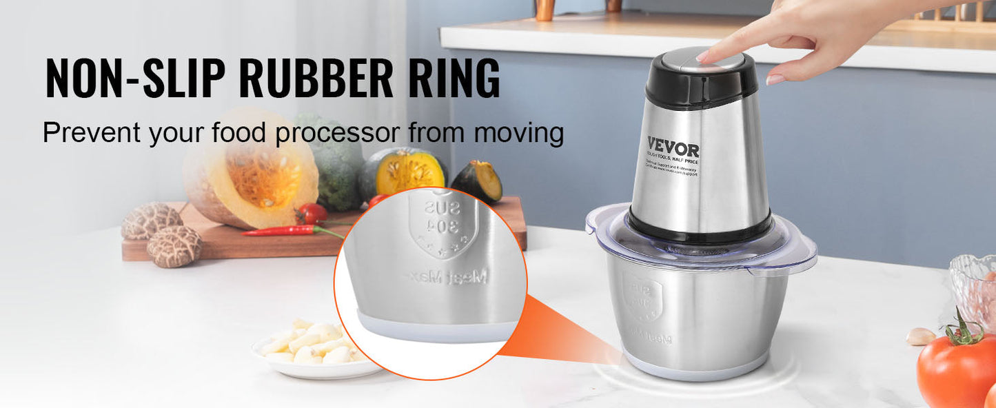 VEVOR Food Processor Electric Meat Grinder with 4Wing Stainless Steel Blades 8+5