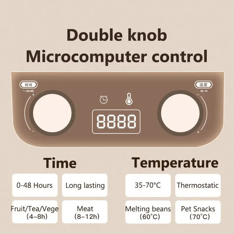 Smart food dehydrator machine with adjustable thermostat for drying fruits, vegetables, and jerky


