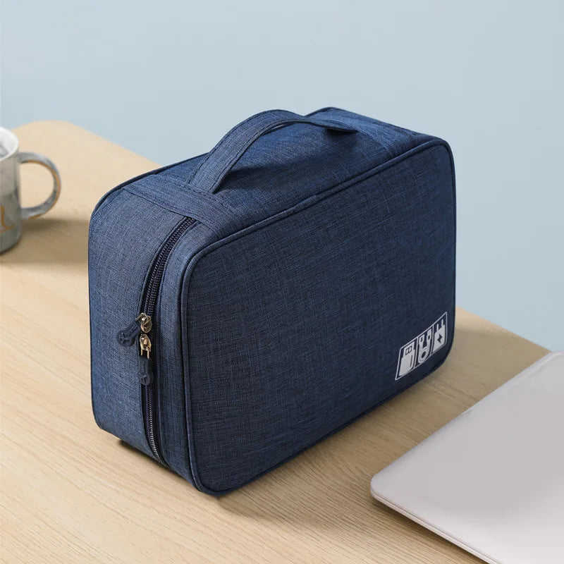 Travel Cable Organizer Bag with waterproof compartments for USBs and chargers

