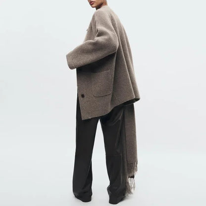 Elegant Women's Knitted Cardigan with Scarf for Office Wear