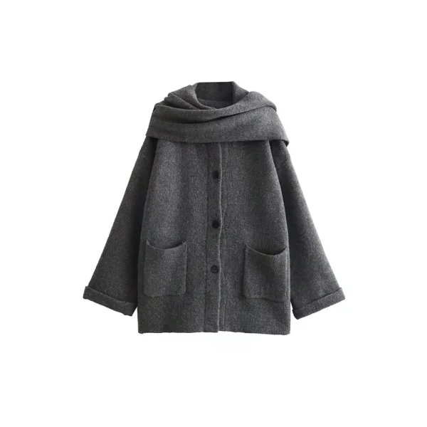 Elegant Women's Knitted Cardigan with Scarf for Office Wear