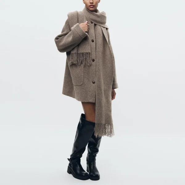 Elegant Women's Knitted Cardigan with Scarf for Office Wear
