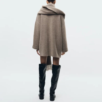 Elegant Women's Knitted Cardigan with Scarf for Office Wear