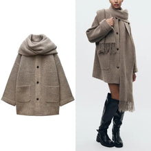 Elegant Women's Knitted Cardigan with Scarf for Office Wear