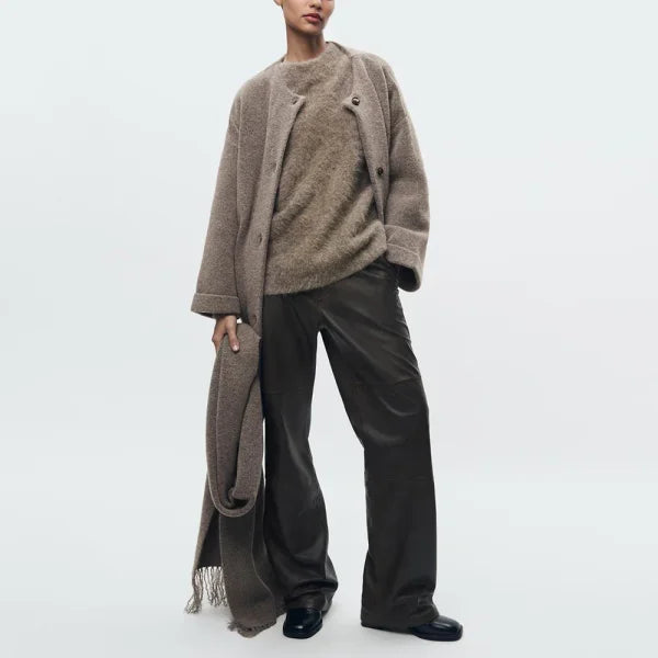 Elegant Women's Knitted Cardigan with Scarf for Office Wear