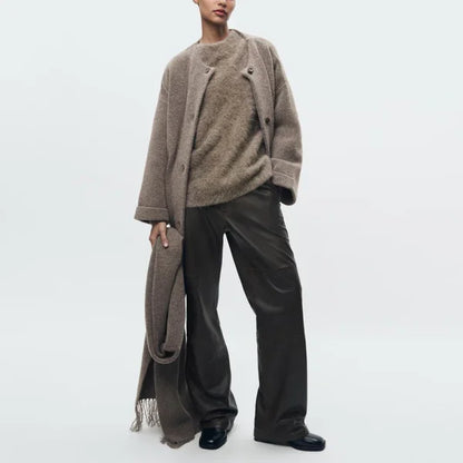 Elegant Women's Knitted Cardigan with Scarf for Office Wear