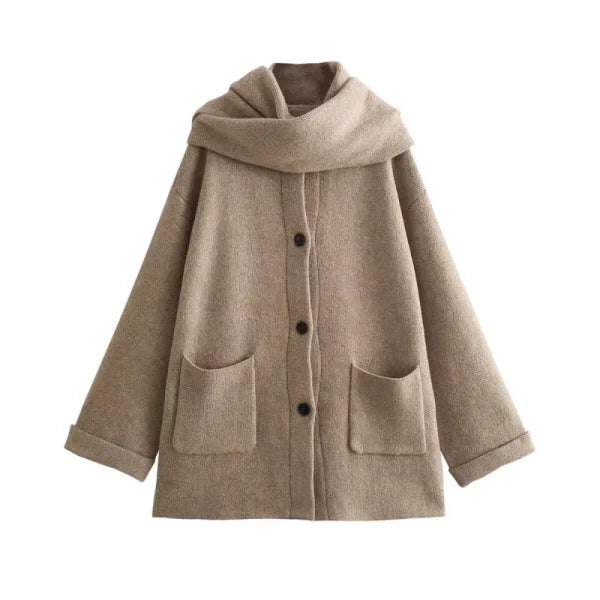 Elegant Women's Knitted Cardigan with Scarf for Office Wear