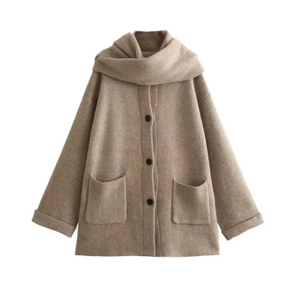 Elegant Women's Knitted Cardigan with Scarf for Office Wear