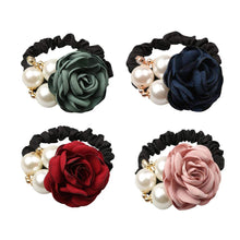 LOVEF Korean fashion pearl hair rope with rose flower and rhinestone accents