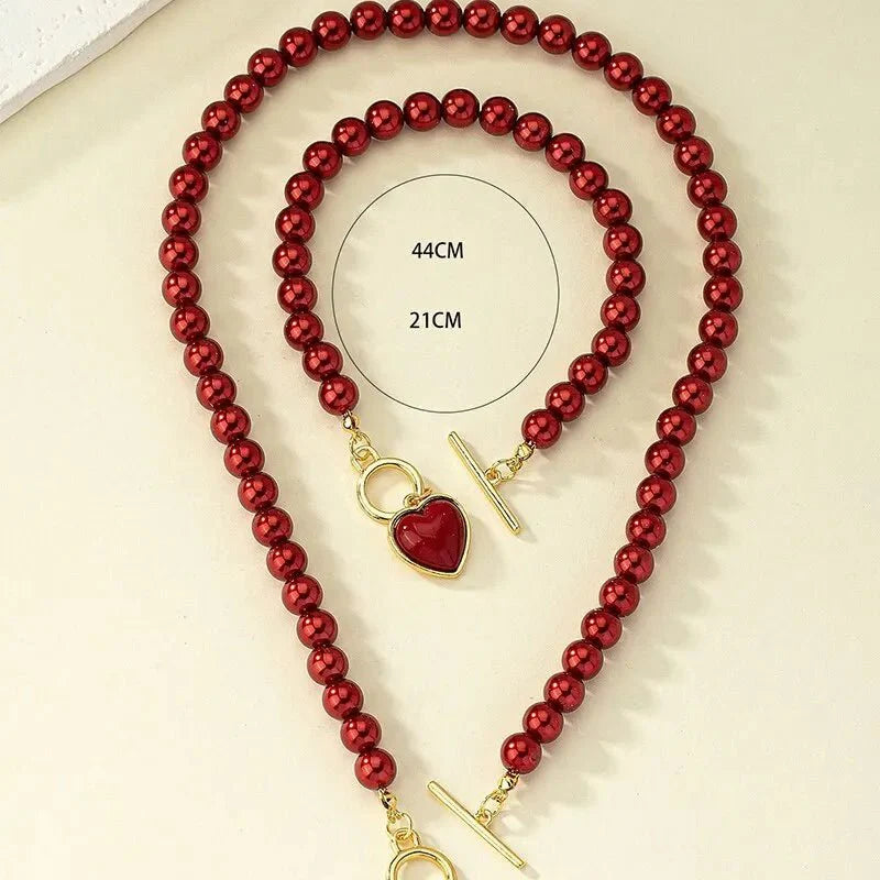 2-Pcs Pearl Necklace Bracelet Jewelry Set with faux pearls and silver-tone chain