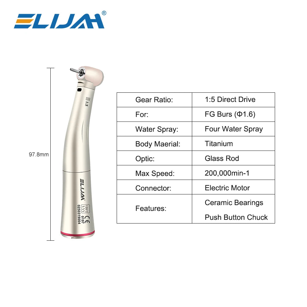 Elijah dental contra angle handpiece with fiber optic for precise dental procedures