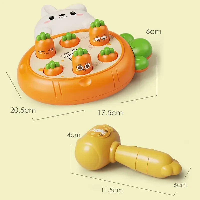 Toddler playing with ELMAS Montessori hammering toy with animal theme

