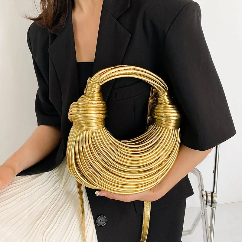 Gold luxury handwoven designer handbag for women 2024 collection
