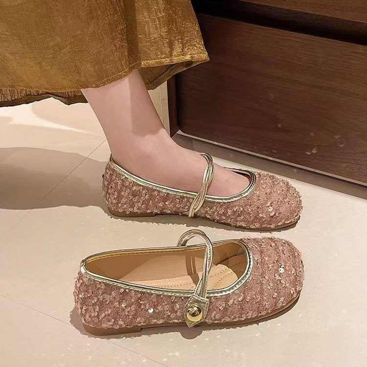 Womens French-style Sequined Mary Jane Shoes