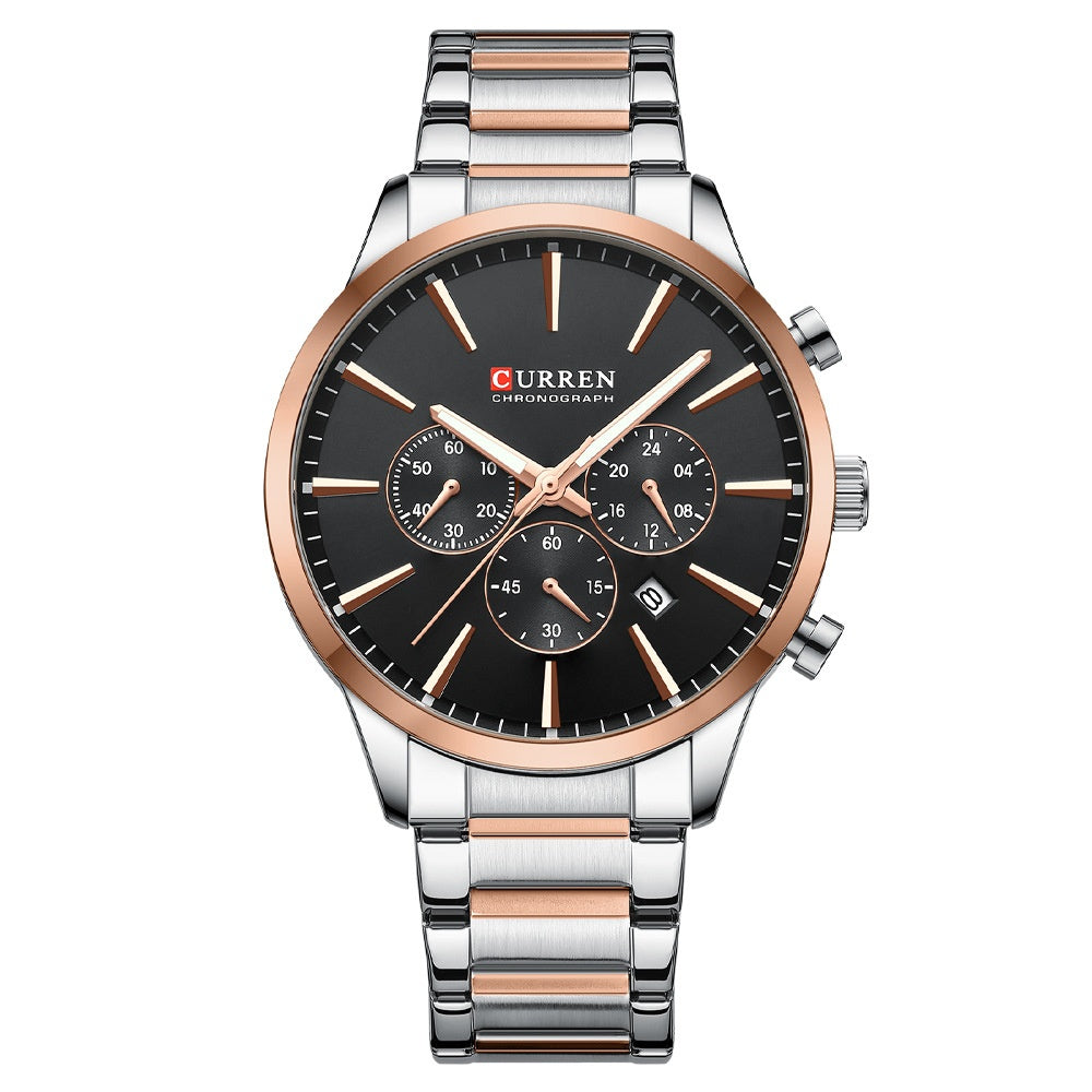 Mens Waterproof Business Round Six-Hand Calendar Watch