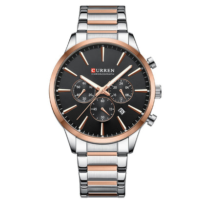 Mens Waterproof Business Round Six-Hand Calendar Watch
