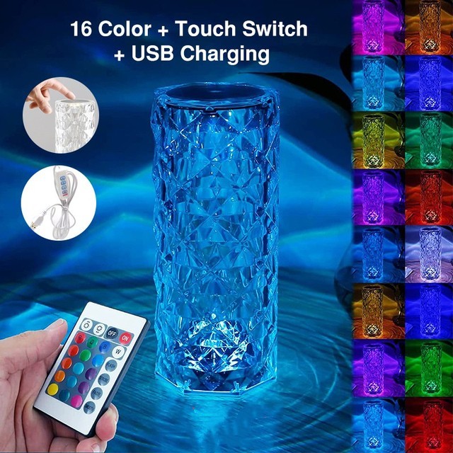 16-Color LED Crystal Rose Touch Lamp