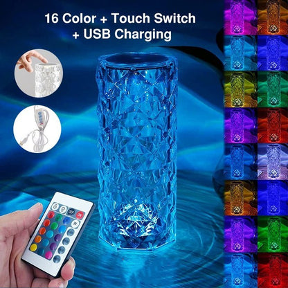 16-Color LED Crystal Rose Touch Lamp