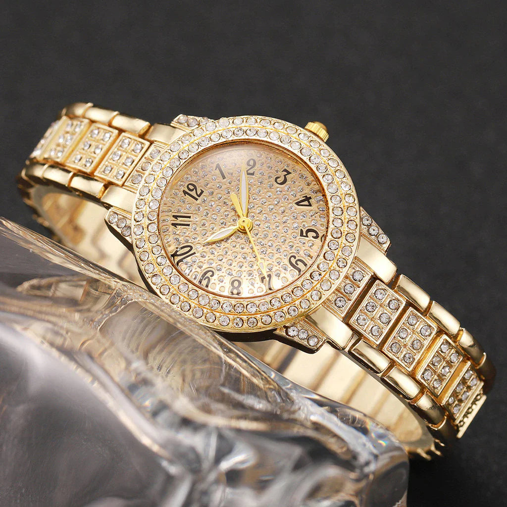 Elegant golden watch with matching jewelry set for women’s fashion and gifting

