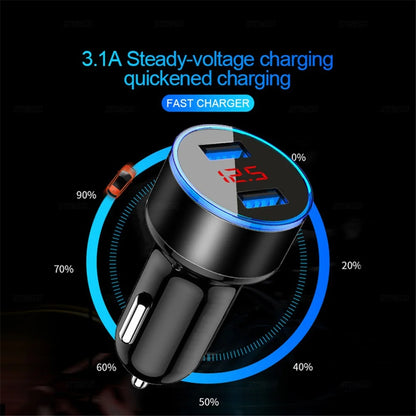 3.1A dual USB car charger with LCD display and voltmeter