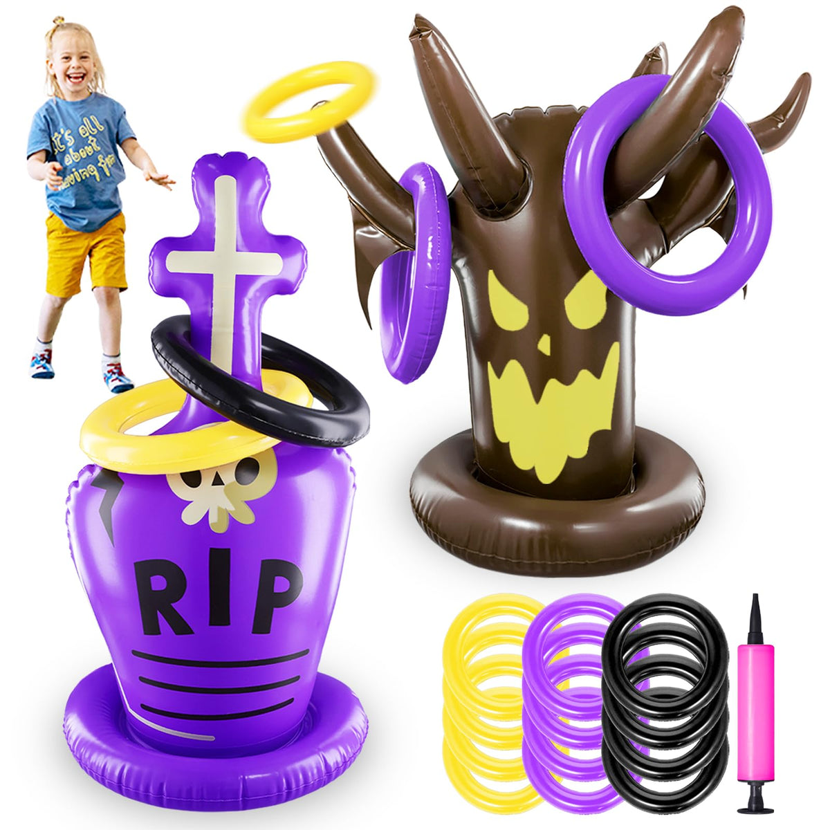 MGparty Halloween Party Games Inflatable Ring Toss Game Set for Kids Halloween Party Favors Supplies Holiday Decoration Indoor Outdoor Carnival Game