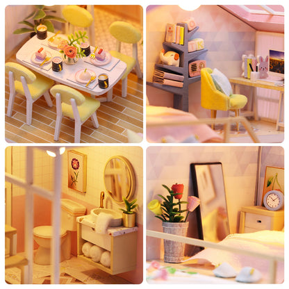 Dollhouse Miniature DIY Wooden Dollhouse Kit with Furniture with LED Light Music Sweet Time