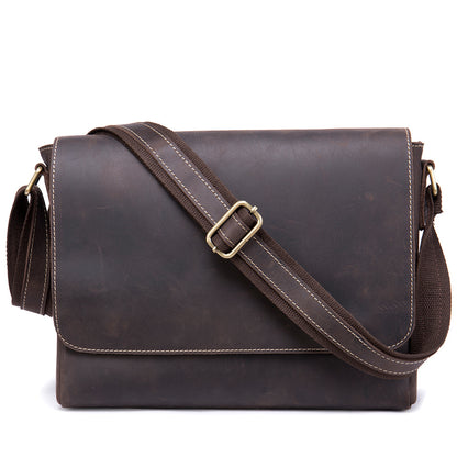 Genuine Leather Mens Shoulder Fashion Saddle Leather Crossbody Casual Messenger Bag