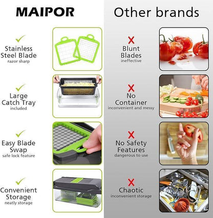 Vegetable Chopper, Pro Onion Chopper, Multifunctional 13 In 1 Food Chopper, Kitchen Vegetable Slicer Dicer Cutter, Veggie Chopper With 8 Blades, Carrot And Garlic Chopper With Container