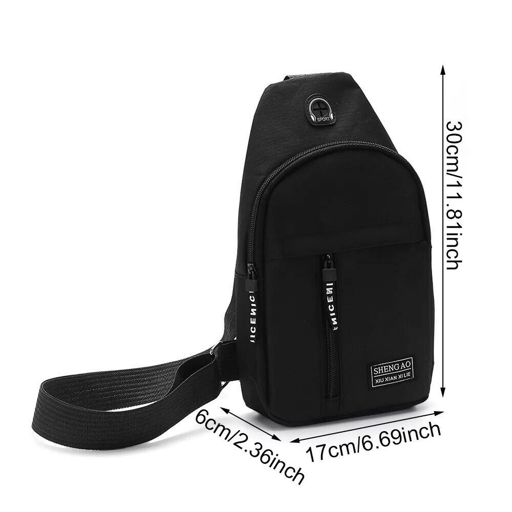 Men's Sling Bag Crossbody Chest Shoulder Pack Sports Travel Backpack Black