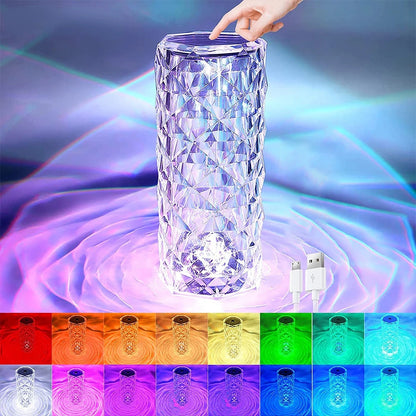 16-Color LED Crystal Rose Touch Lamp