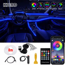 RGB LED Fiber Optic Ambient Strip Lights glowing in car interior