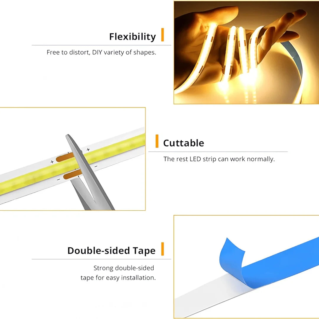 Flexible USB LED touch dimmer light strip for cabinets and desk lighting

