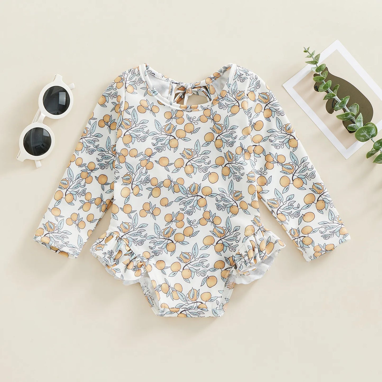 Baby girl floral bathing suit with backless design for summer swimming


