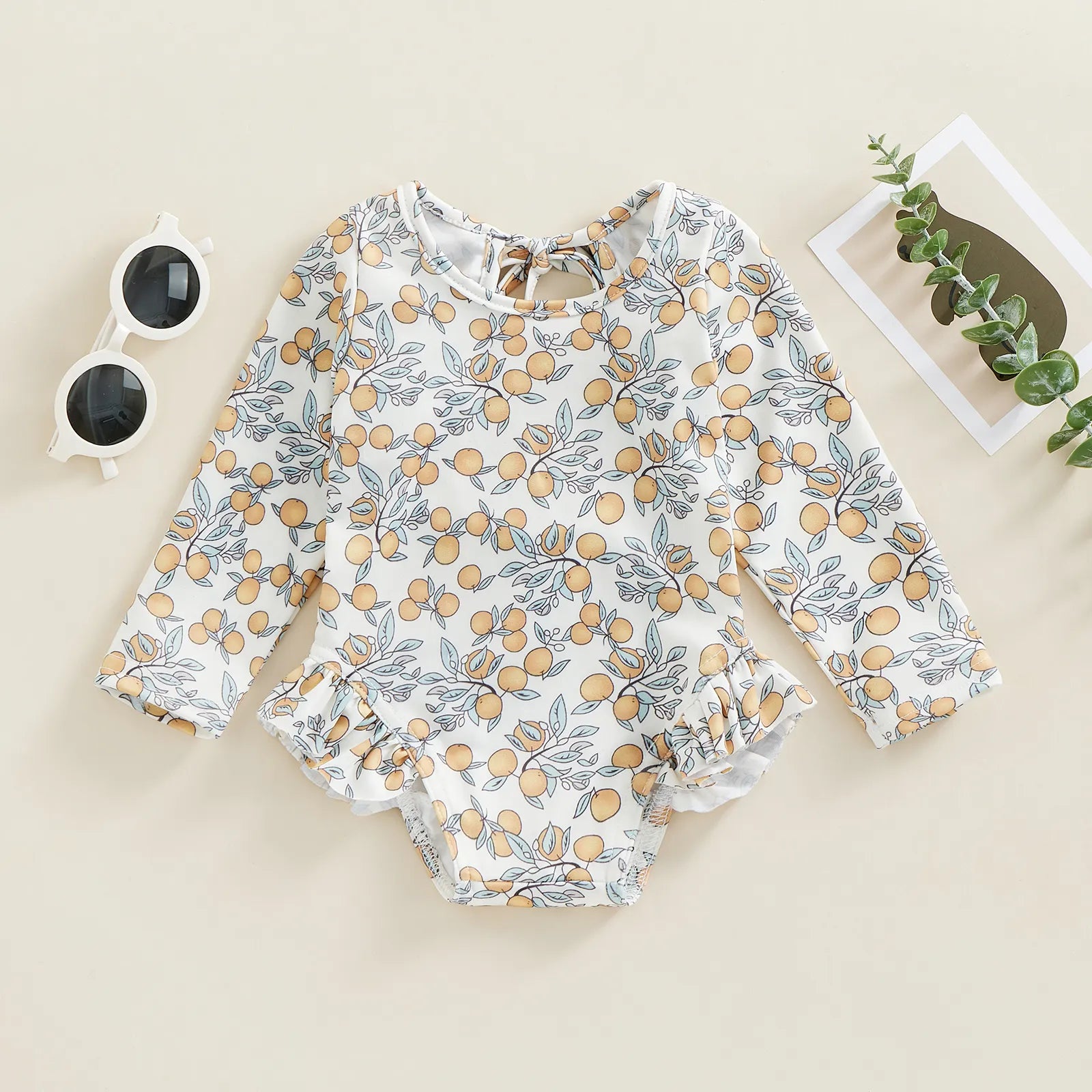 Baby girl floral bathing suit with backless design for summer swimming

