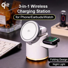 Foldable 3-in-1 MagSafe wireless charging station for iPhone, Apple Watch, and AirPods with Type-C port


