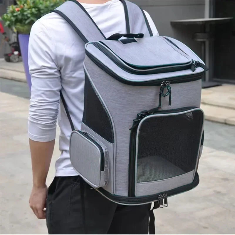 Expandable and breathable cat carrier backpack for travel with foldable design for small pets

