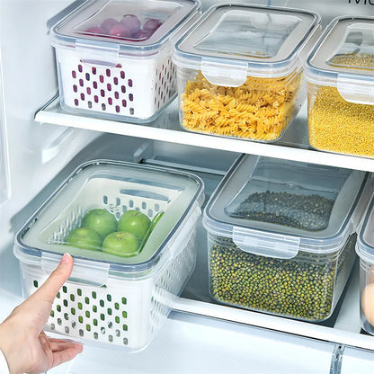 Stackable fridge organizer bins with clear design for kitchen and refrigerator storage

