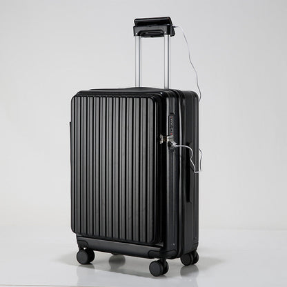 Front opening ABS business luggage in black with spinner wheels