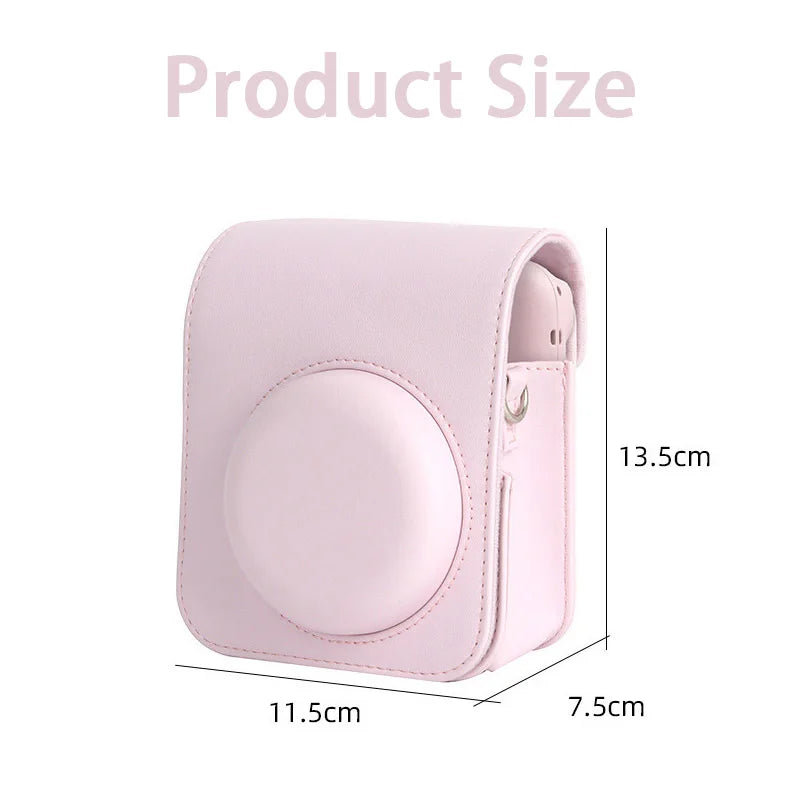 PU leather Instax Mini 12 camera case with shoulder strap for travel and protection

