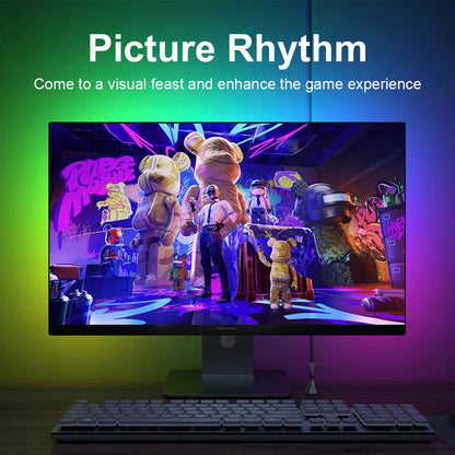 Smart Ambient TV PC Display Sync LED Strip Light glowing behind a gaming monitor
