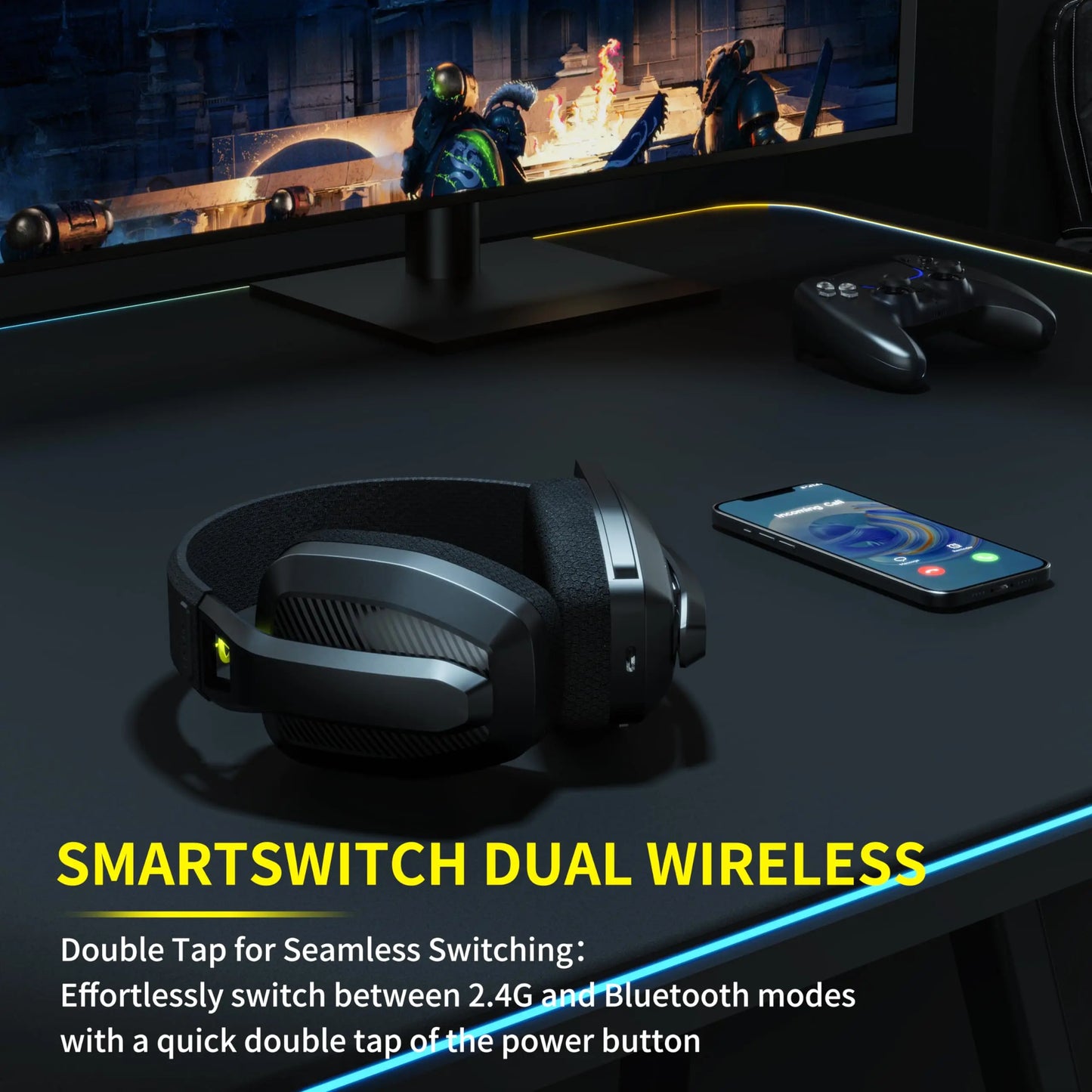 BINNUNE 2.4GHz Wireless Gaming Headset with Mic for PS5 and PC

