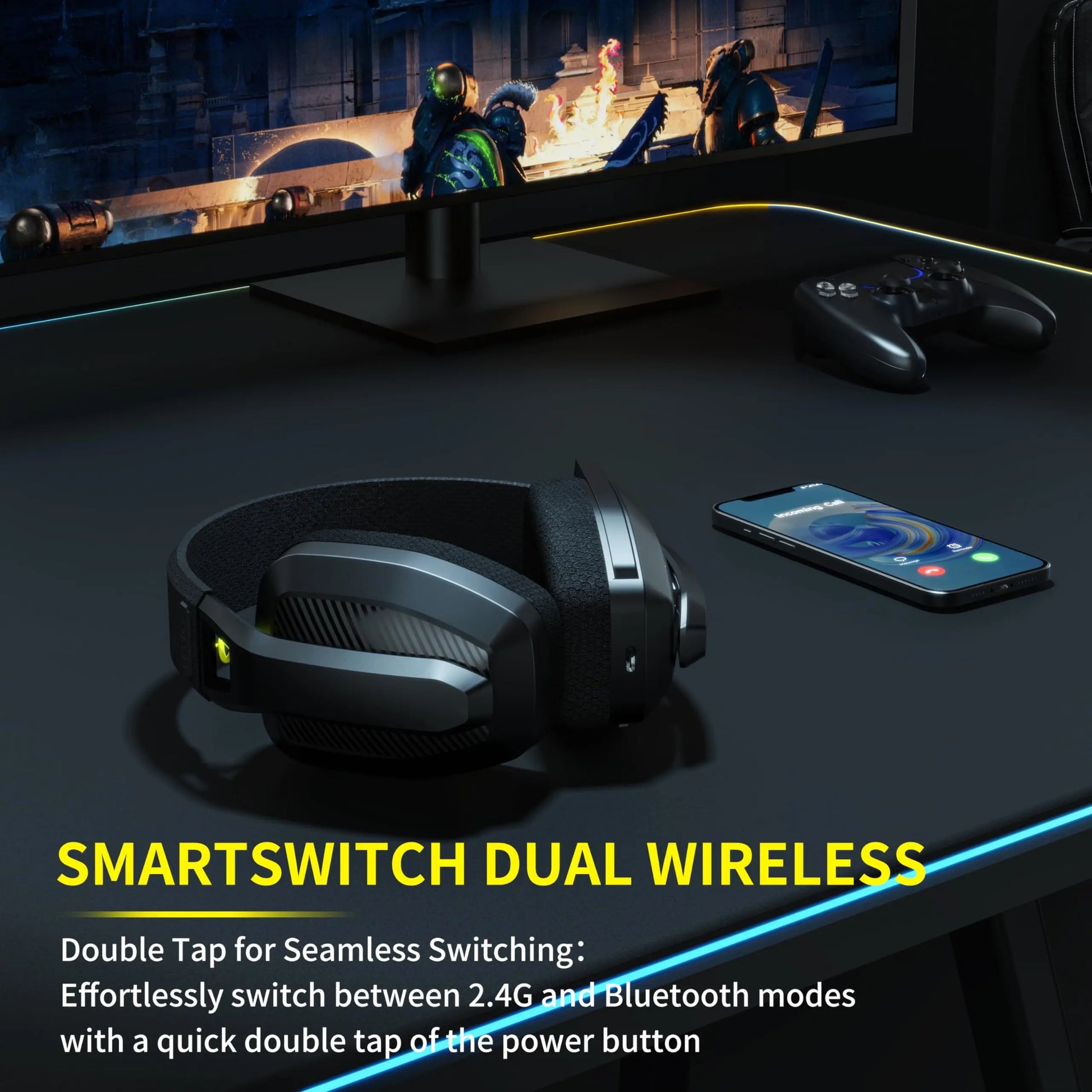BINNUNE 2.4GHz Wireless Gaming Headset with Mic for PS5 and PC

