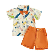 Toddler Easter outfit with orange shorts and gentleman-style shirt

