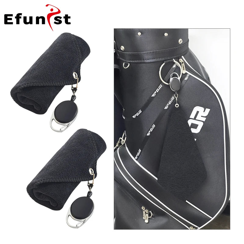Portable Golf Cleaning Towel with Microfiber Velvet Cotton and Carabiner Hook for Club Maintenance