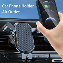 A car phone holder with an air outlet, designed to clip onto the car's air vent, holding a smartphone in place.