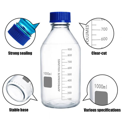 50ml/100ml/250ml graduated glass reagent bottle with blue screw cap for lab use