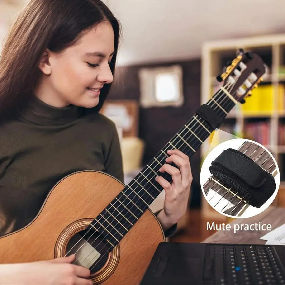 Black Miwayer guitar string muter wraps and noise damper for guitar, bass, and ukulele strings

