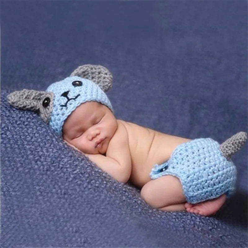 Newborn baby crochet costume in animal style for Halloween and photo shoots

