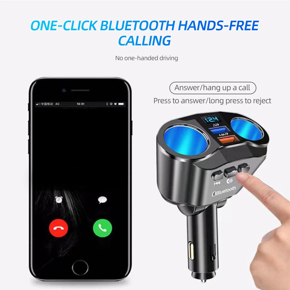 Bluetooth car cigarette lighter splitter with dual USB QC 3.0 and FM transmitter