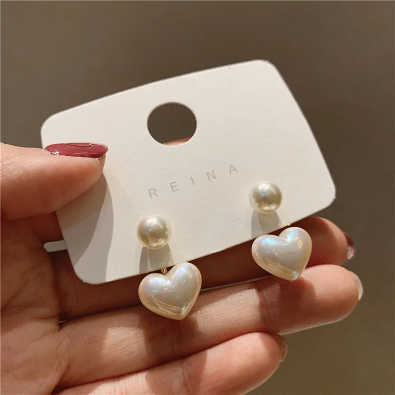 New Fashion Contracted Heart Pearl Fine Earrings with heart pendant and faux pearl